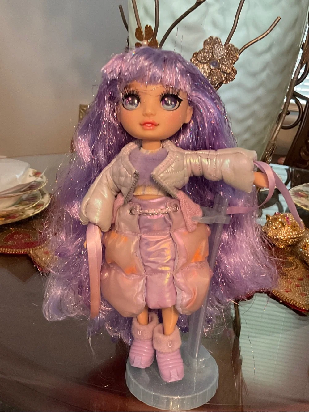Rainbow Purple Hair Fashion Doll in Lavender Outfit